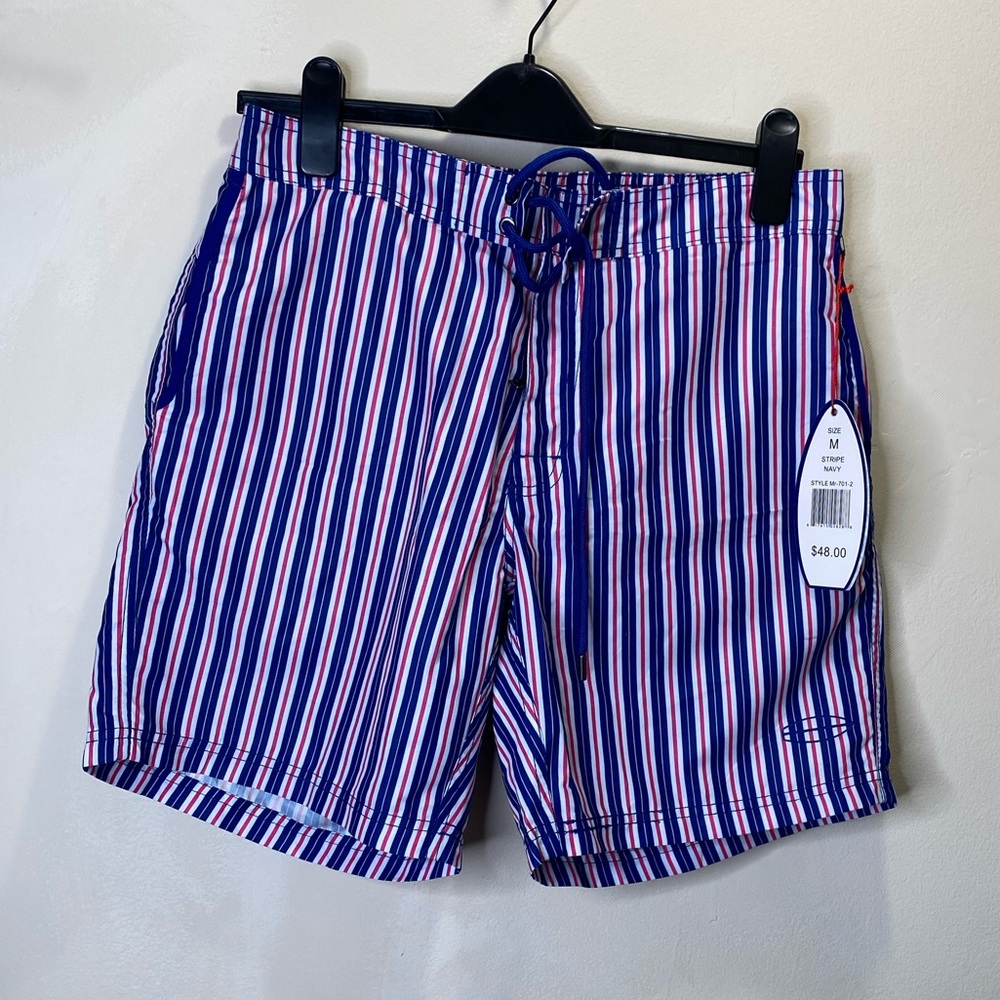 BEACH BROS Blue and Red Board Shorts with Quick-Dry Fabric